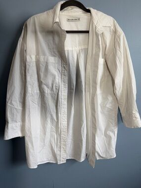 Abercrombie & Fitch White Relaxed Poplin Shirt Dress